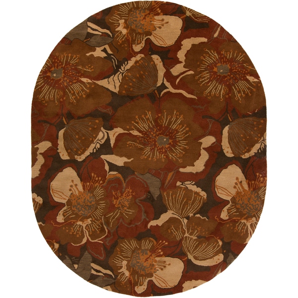 Hand-tufted Caerwyn Sepia Wool Transitional Floral Area Rug - 8' x 10' Oval