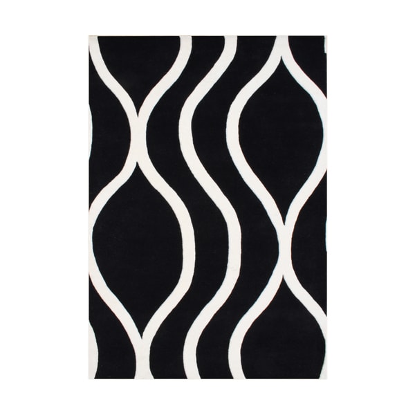 ZnZ Rug Gallery Hand made Black Wool Rug (5' x 8') 5x8   6x9 Rugs