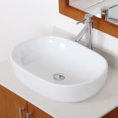 Elite High-temperature Grade-A Oval Ceramic Bathroom Sink and Chrome Finish Faucet Combo