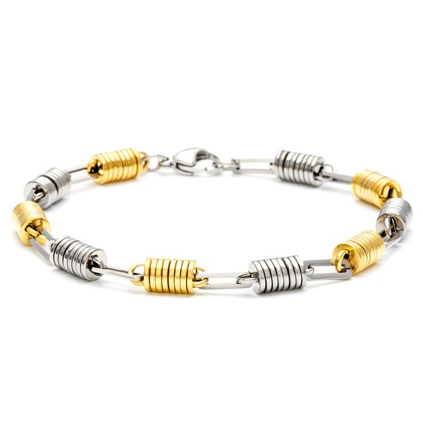 Shop Twotone Stainless Steel Men's Coil Link Bracelet Free Shipping