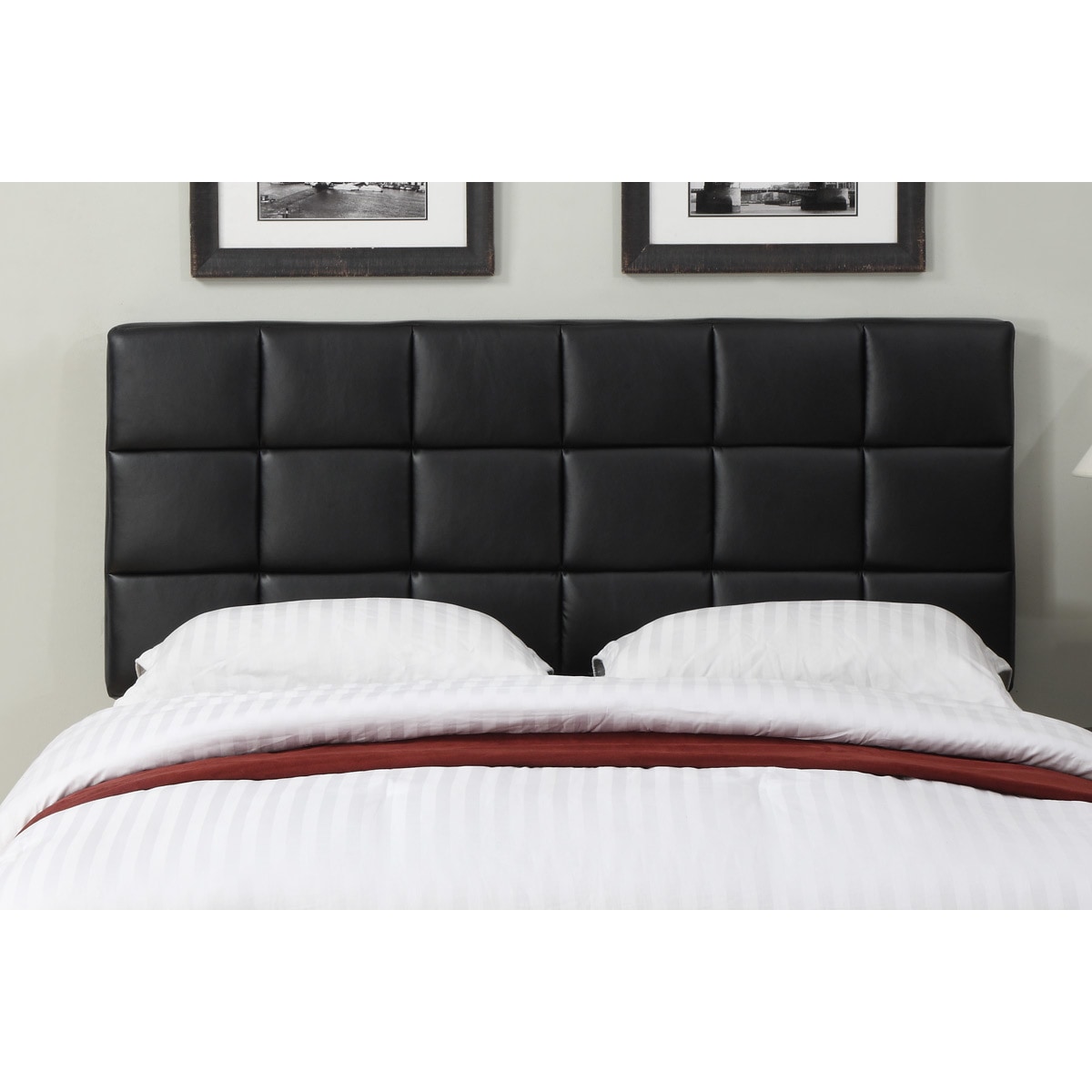 Black Leather Full Queen Size Square Tufted Headboard