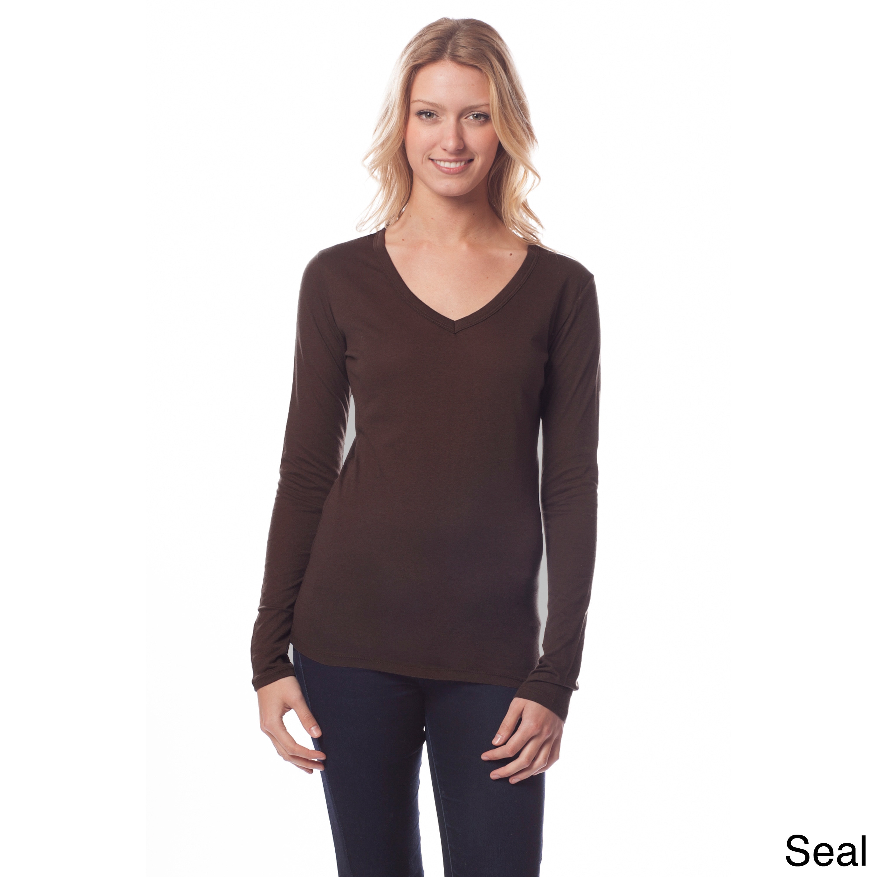 AtoZ A To Z Womens V neck Long Sleeve Top Brown Size S (4  6)