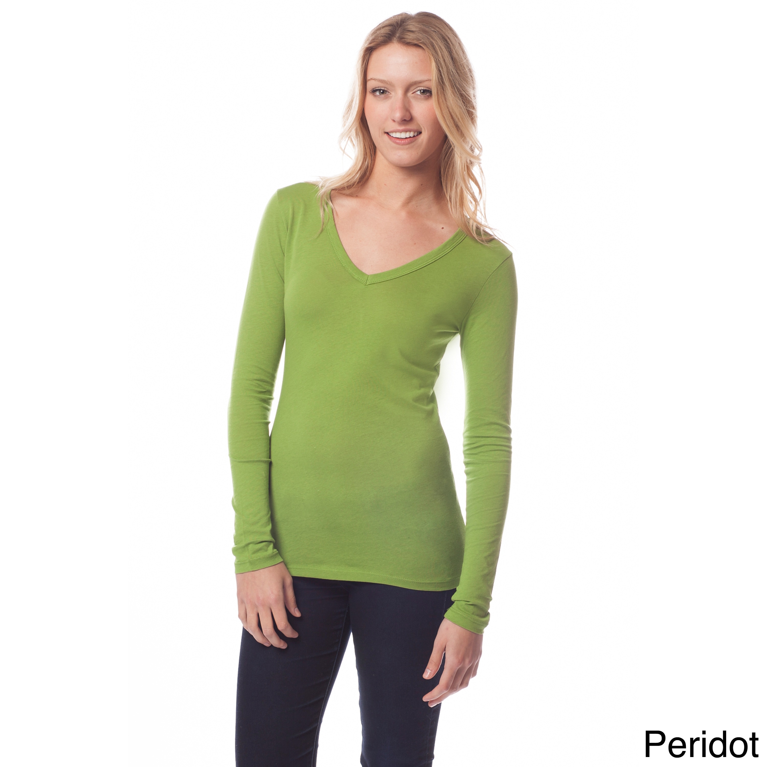 AtoZ A To Z Womens V neck Long Sleeve Top Green Size S (4  6)