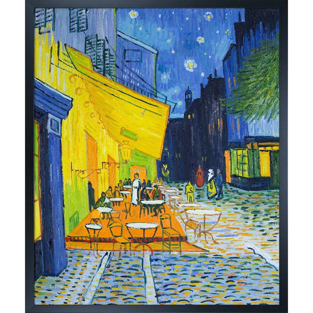 La Pastiche Vincent Van Gogh 'Cafe Terrace at Night' Hand Painted Framed Canvas Art