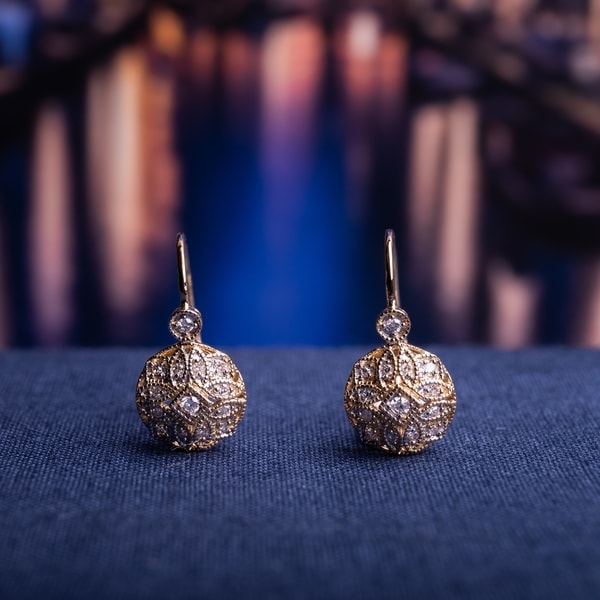 Vintage Cluster 14k Yellow Gold 1/8ct TDW Diamond Leverback Earrings by Miadora - 19.5 mm x 9.6 mm x 13.5 mm. Opens flyout.