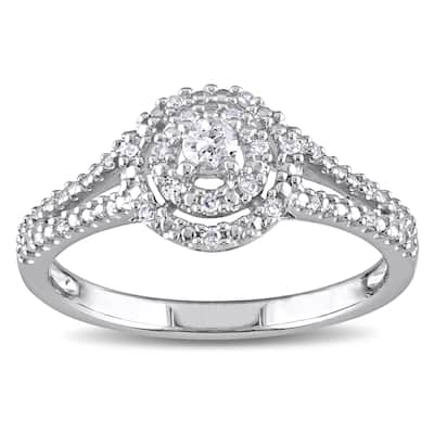 Miadora Sterling Silver 1/5ct TDW Diamond Double Halo Engagement Ring