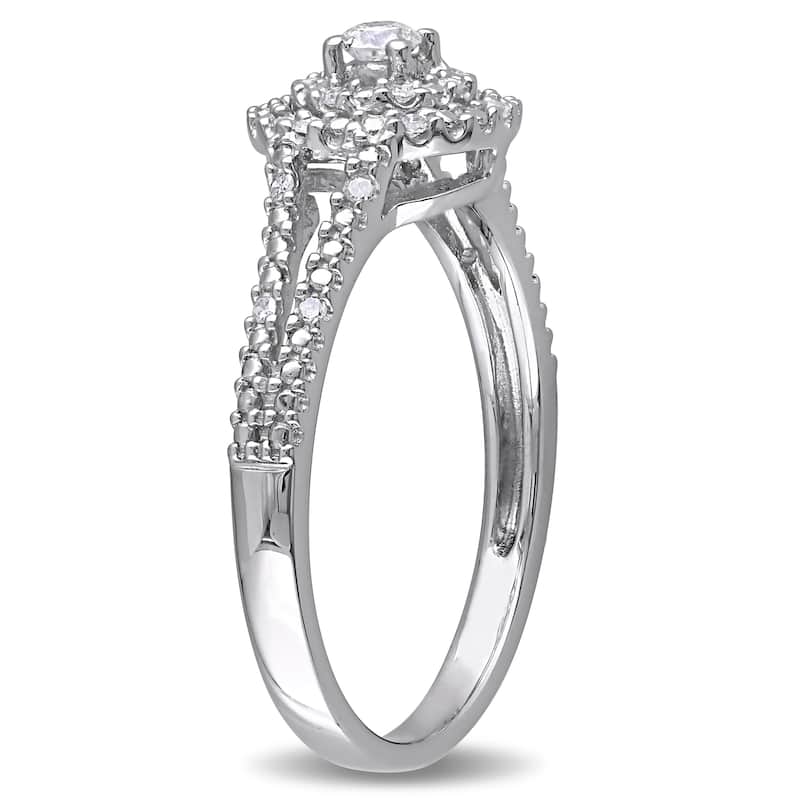 Miadora Sterling Silver 1/5ct TDW Diamond Double Halo Engagement Ring