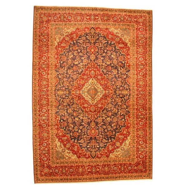 Persian Hand knotted Kashan Navy/ Red Wool Rug (99 x 143)   15669383