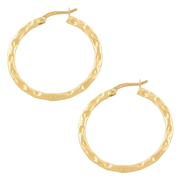 Shop Fremada 14k Yellow Gold Hammered Hoop Earrings - Free Shipping ...