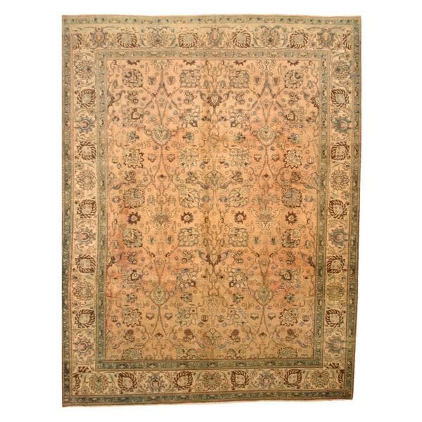 Antique 1920's Persian Hand knotted Tabriz Peach/ Beige Wool Rug (9'8 x 12'7) 7x9   10x14 Rugs