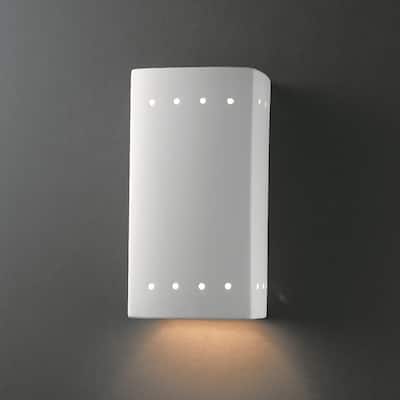 Closed Top Perferated Rectangular Ceramic 1-light Sconce