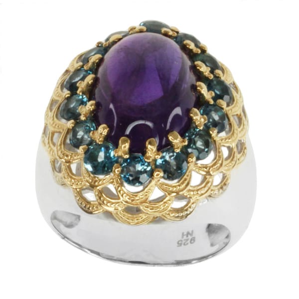 Michael Valitutti Two tone Silver Amethyst and London Blue Topaz Ring