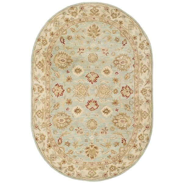 Safavieh Handmade Antiquity Grey Blue/ Beige Wool Rug - 4'6" x 6'6" Oval