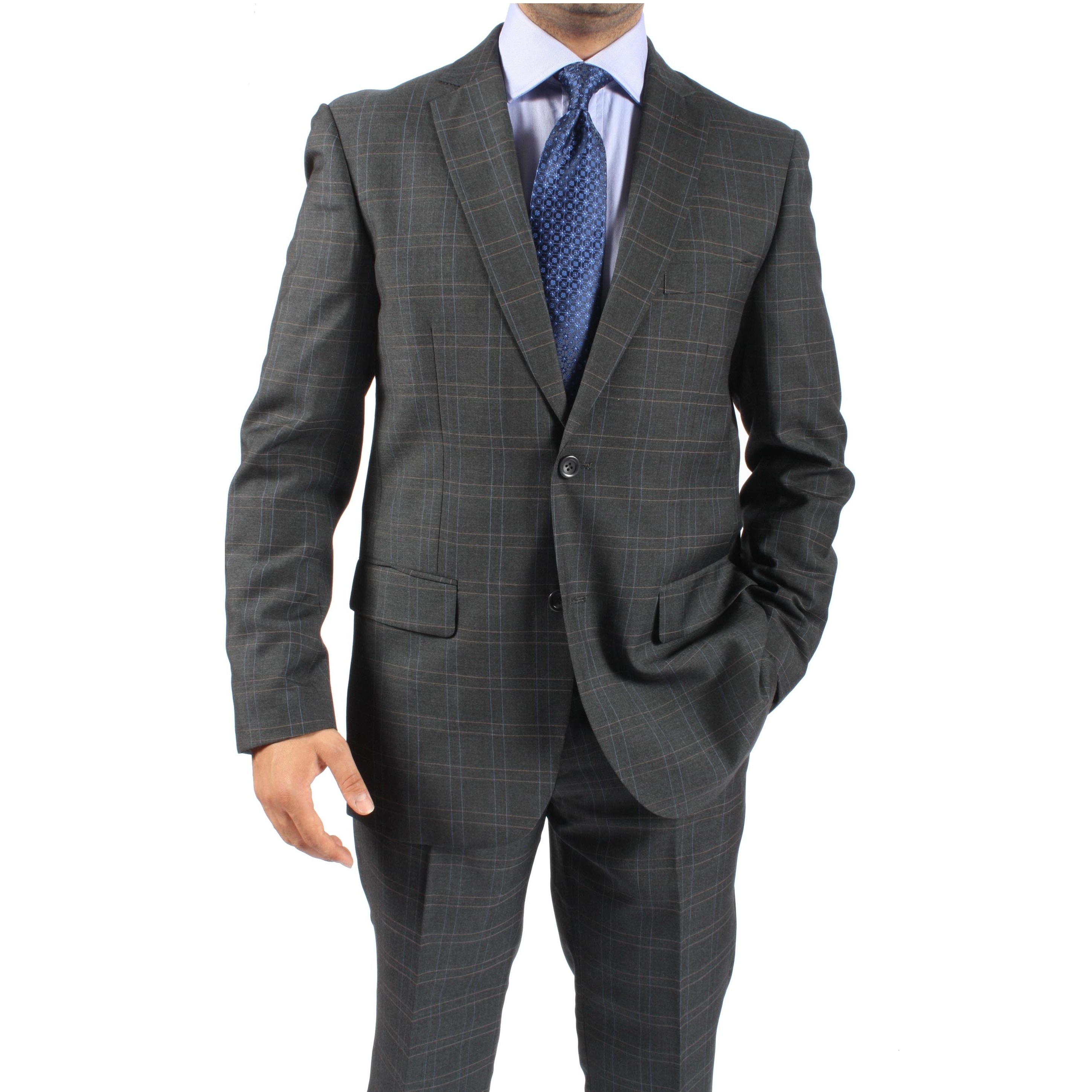 Ferrecci Zonettie By Ferrecci Mens Slim Fit Charcoal 2 button Suit Grey Size 36S