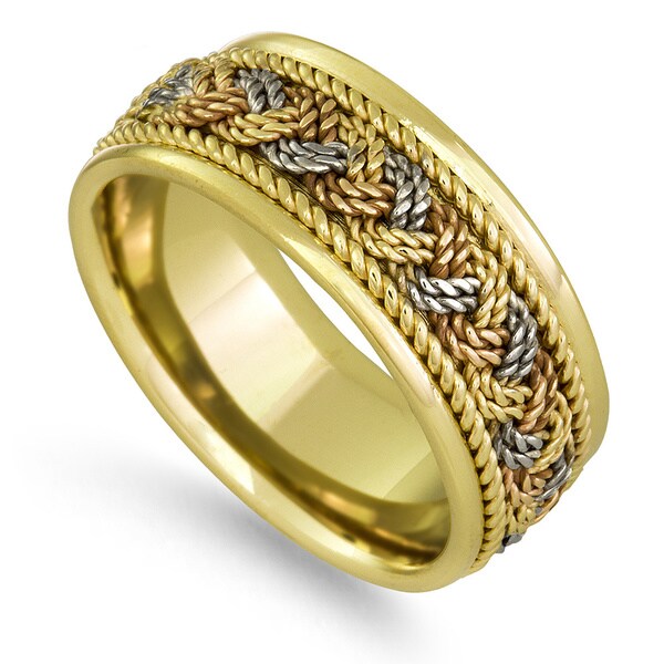 Shop 14k Tri-color Gold Men's Handmade Comfort-fit Wedding ...