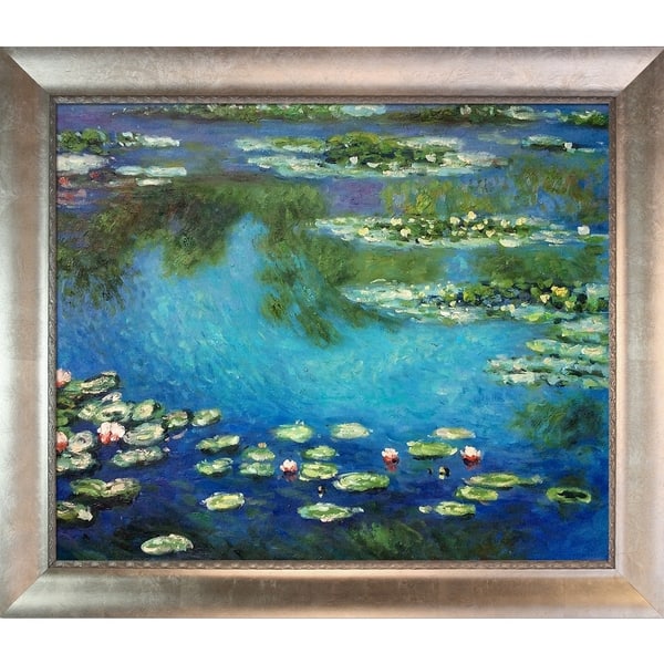 slide 1 of 3, Claude Monet 'Water Lilies' Hand Painted Framed Canvas Art