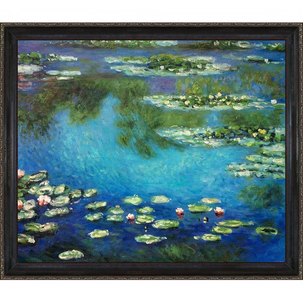 La Pastiche Claude Monet 'Water Lilies' Hand Painted Framed Canvas Art