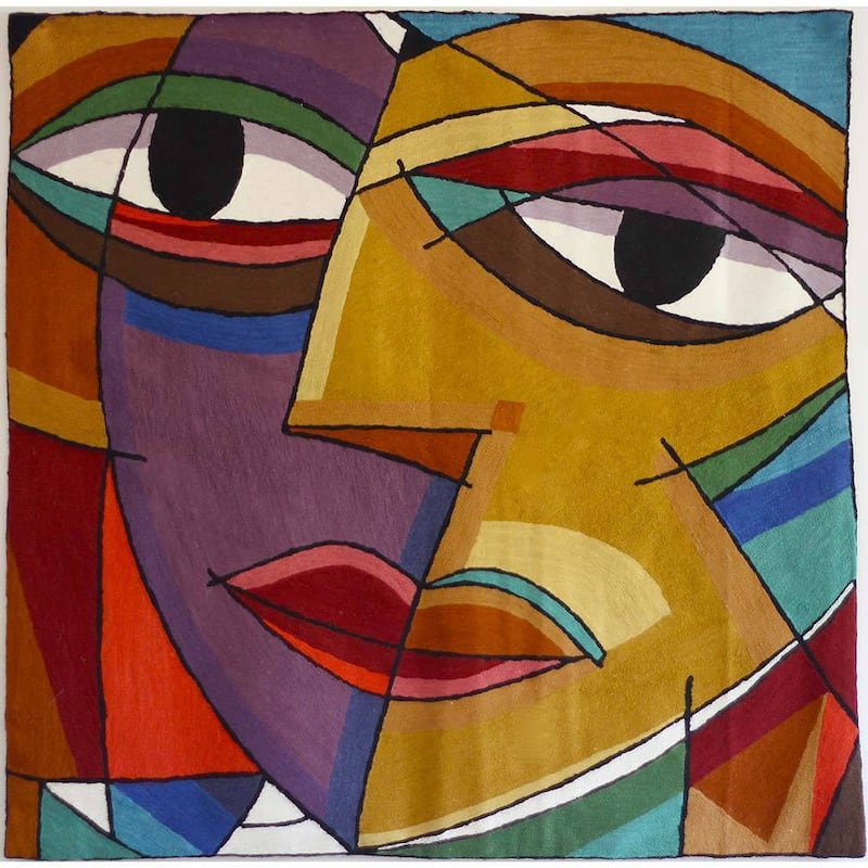 Handmade Abstract Multicolor Face Tapestry (India) - 30x30