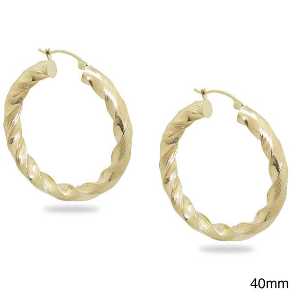 Gioelli 14k Yellow Gold Engraved Twist Hoop Earrings   15672201