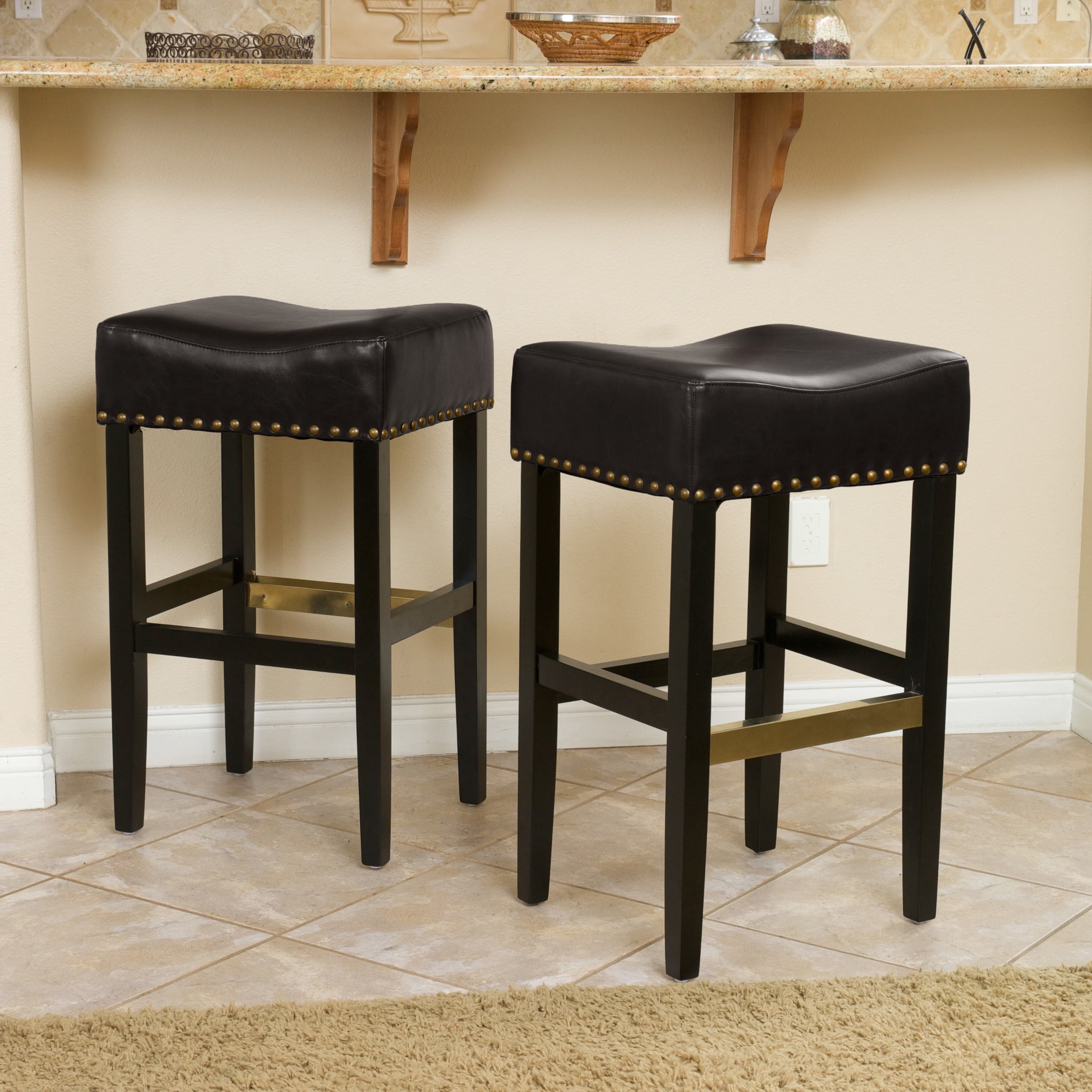 Christopher Knight Home Louigi Black Backless Leather Barstools (set Of 2)