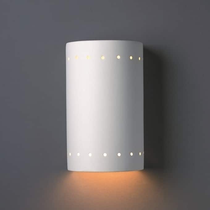 Porch & Den Foundry White Perferated Ceramic Closed Top Cylindrical 1-light Sconce