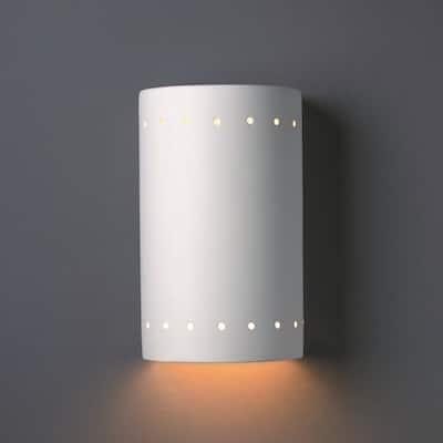 Porch & Den Foundry White Perferated Ceramic Closed Top Cylindrical 1-light Sconce