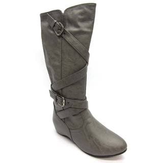 Blue Women "Booty Lace 2 " Mid Calf Flat Botton Boots in Black Blue Women "Booty Lace 2 " Mid Calf Flat Botton Boots in Black