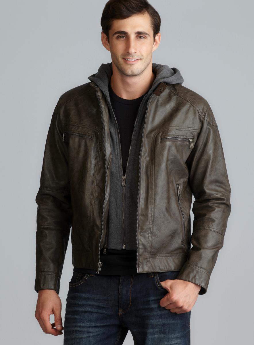 Calvin Klein Double Zipper Faux Leather Hooded Jacket - Free Shipping ...