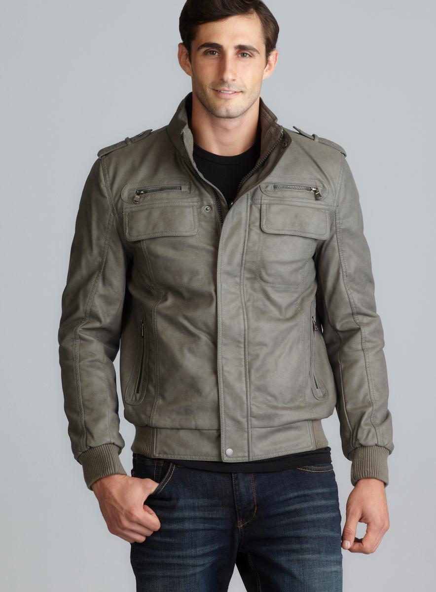 Calvin Klein Gray Faux Leather Bomber Jacket - Free Shipping Today ...