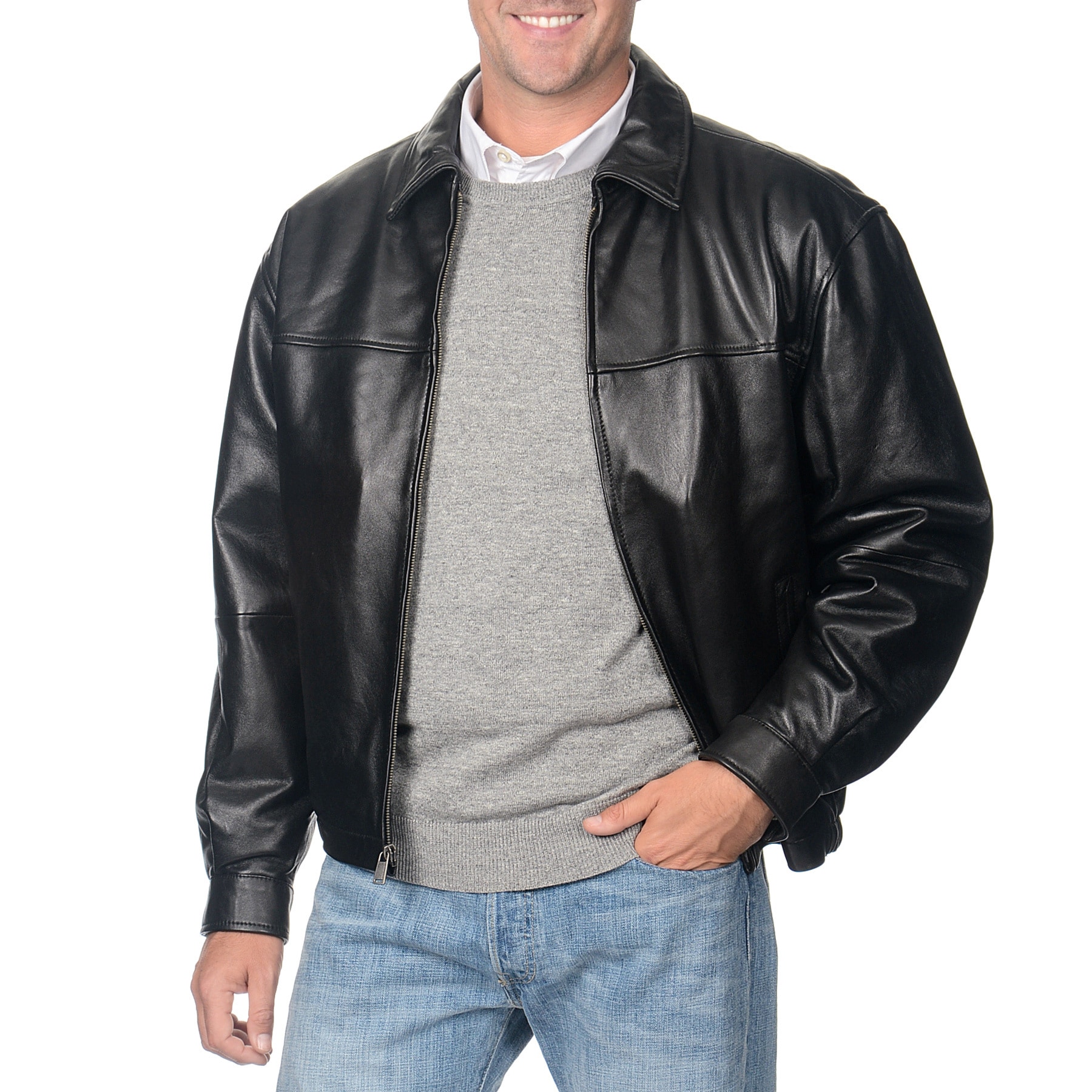 Mens Boston Harbour Black Leather Bomber Jacket