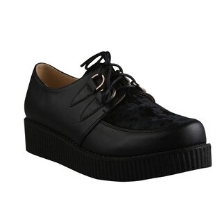 Refresh Women's 'Add-02' Black and Velveteen Lace-up Creeper Shoes