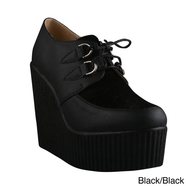 Shop Refresh Women's 'Motto-01' Platform Lace-up Wedge Creeper Shoes ...