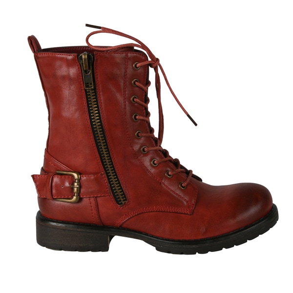 red lace up combat boots