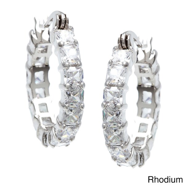 Simon Frank Platinum Base Rhodium Princess-cut Cubic Zirconia Infinity Hoop Earrings