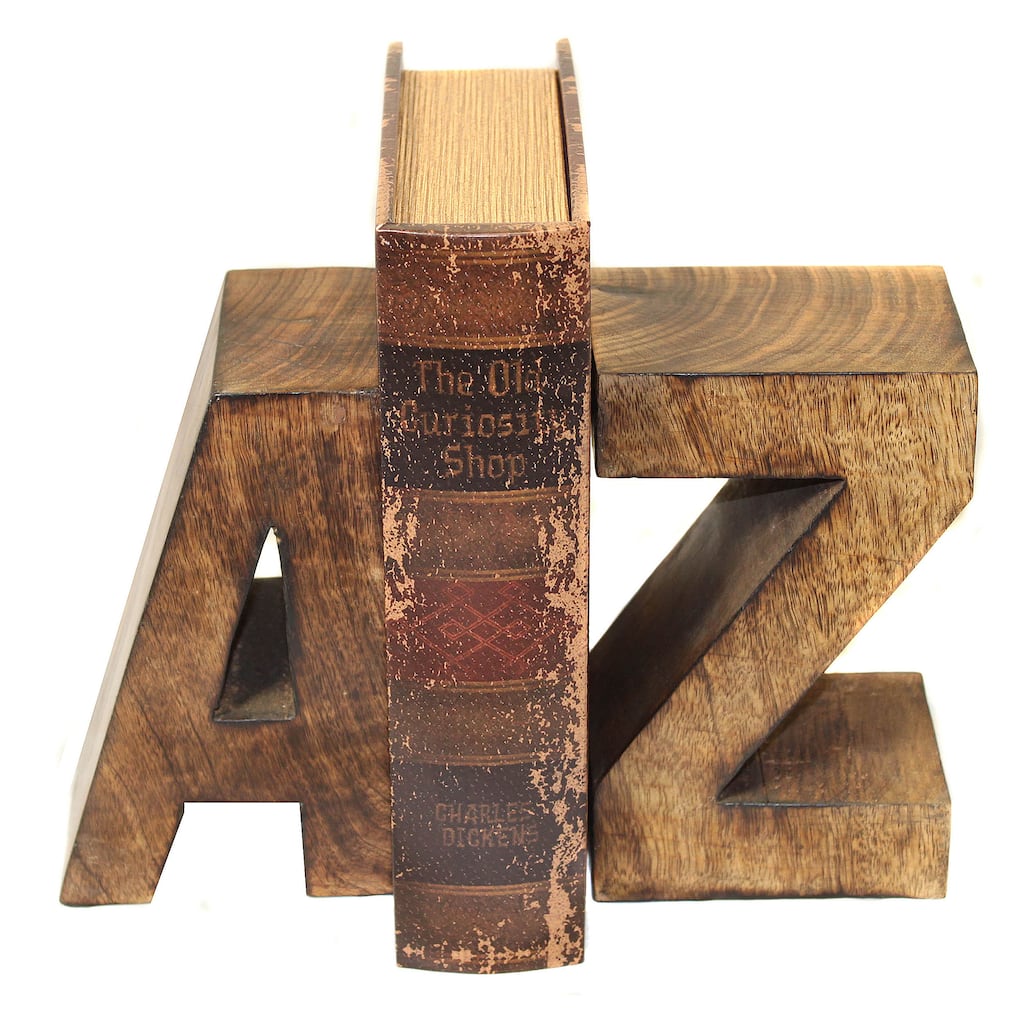 Casa Cortes Artisan Hand-carved Capital A-Z Wood Bookends