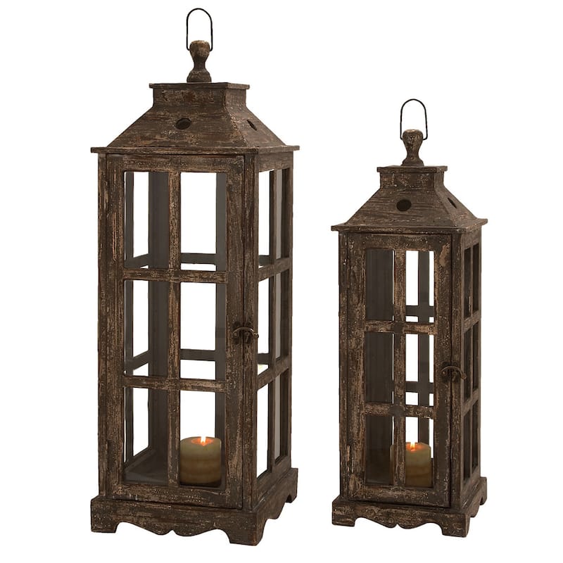 Santa Barbara Natural Wood Square Lanterns Set of 2-pieces