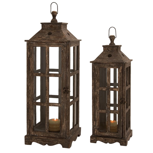Santa Barbara Weathered Wood 2-piece Square Lantern Set. Opens flyout.