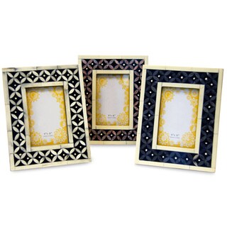 Carved Bone and Mother of Pearl 4x6-inch Frames (Set of 3) - Bed Bath ...