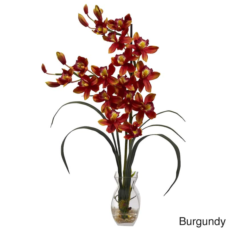 Cymbidium Orchid and Vase Floral Arrangement - Cymbidium Orchid w/Vase Arrangement - Burgundy