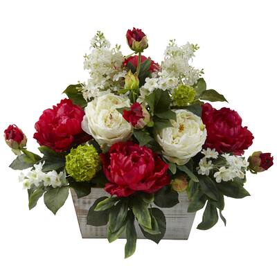 Mixed Floral Arrangement and White Wash Planter