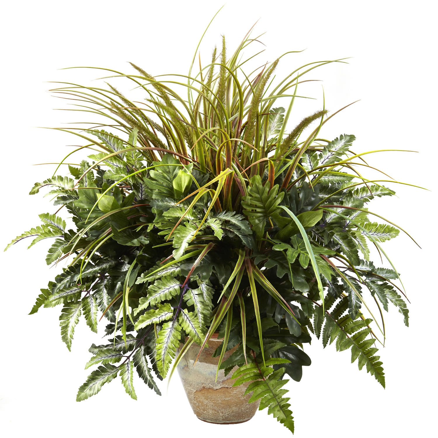 Nearly Natural Mixed Greens and Grass with Ceramic Planter Decorative Plant