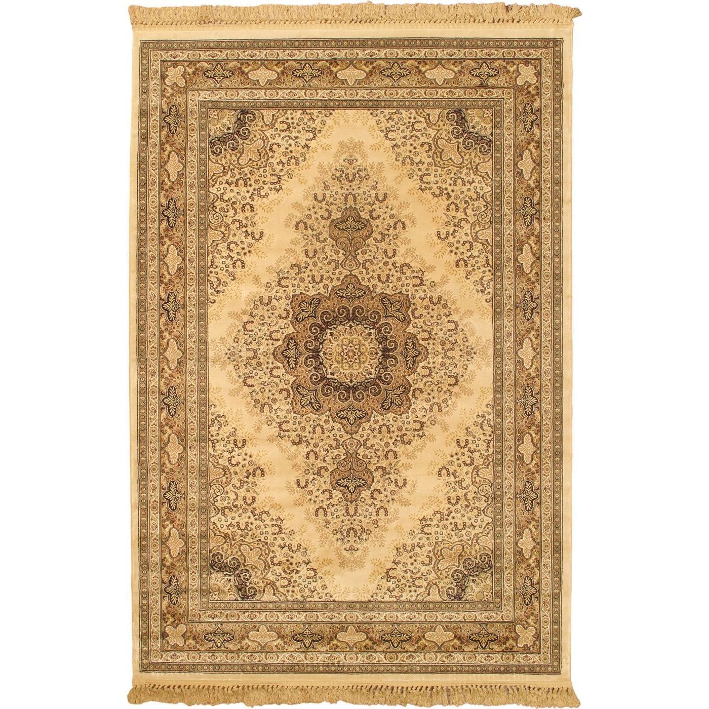 Kerman Kashmir Cream Medallion Corners Area Rug (52 X 77)