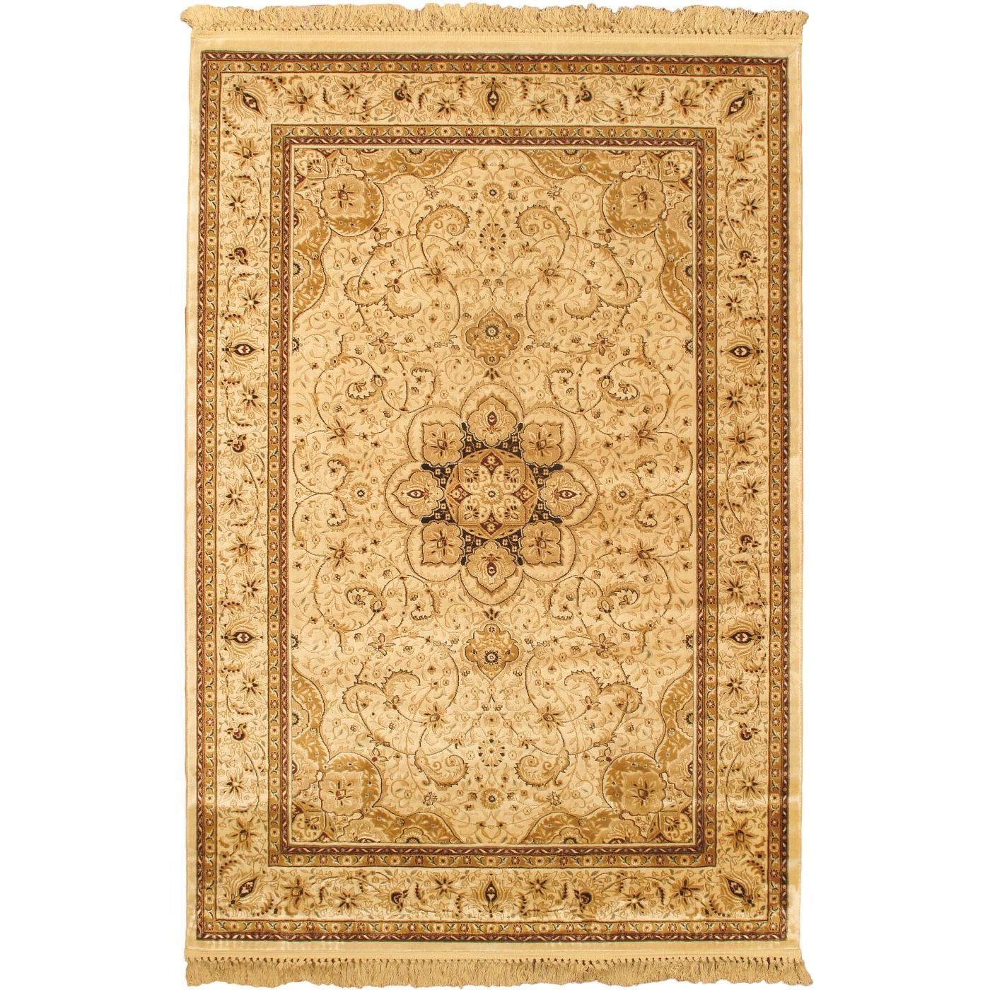 Qum Kashmir Cream Oriental Medallion Corners Area Rug (52 X 77)