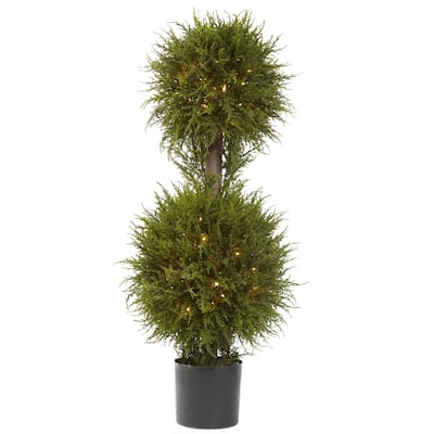 40-Inch Cedar Double Ball Topiary w/Lights - Green