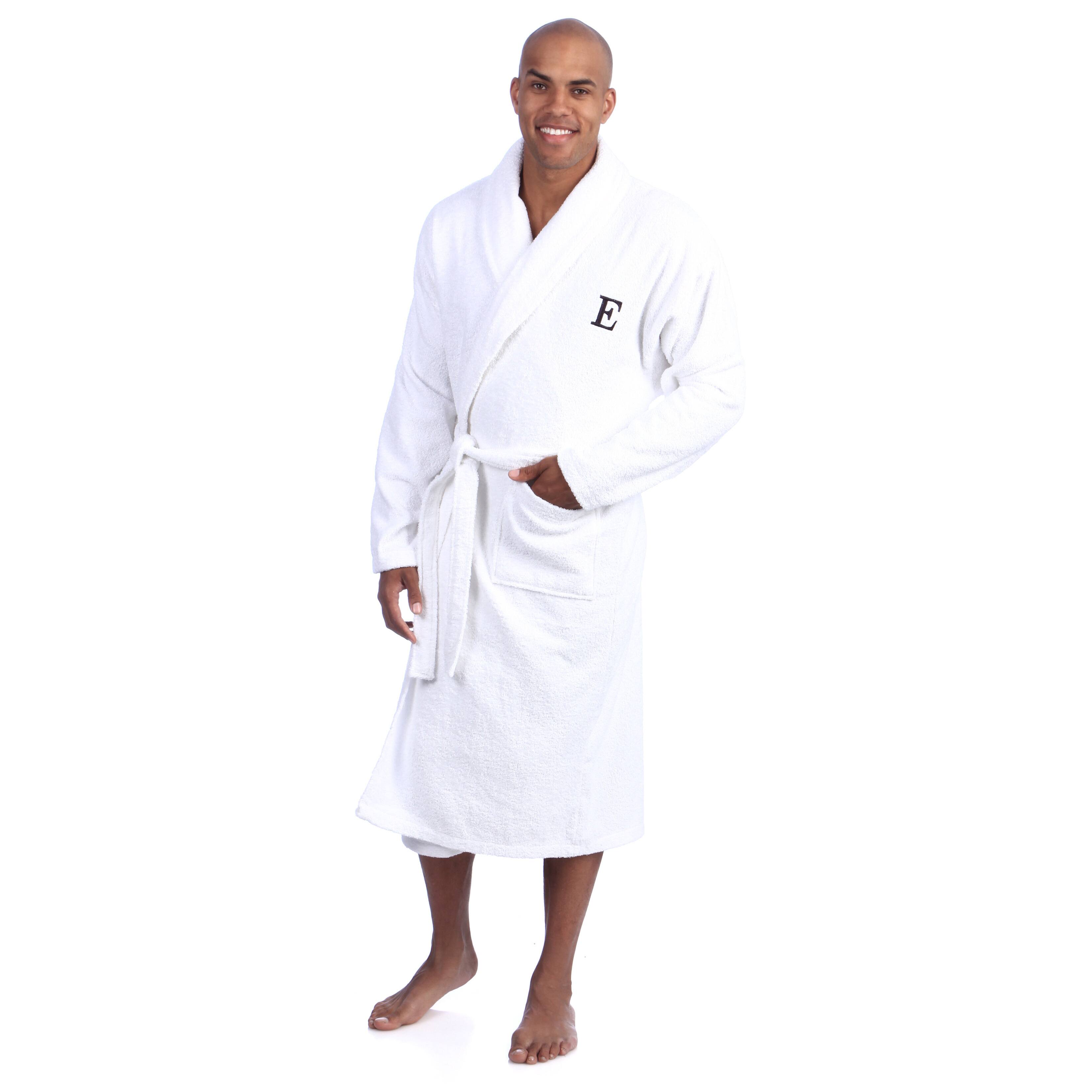 Authentic Hotel and Spa White With Black Monogram Turkish Cotton Unisex Terry Bath Robe On