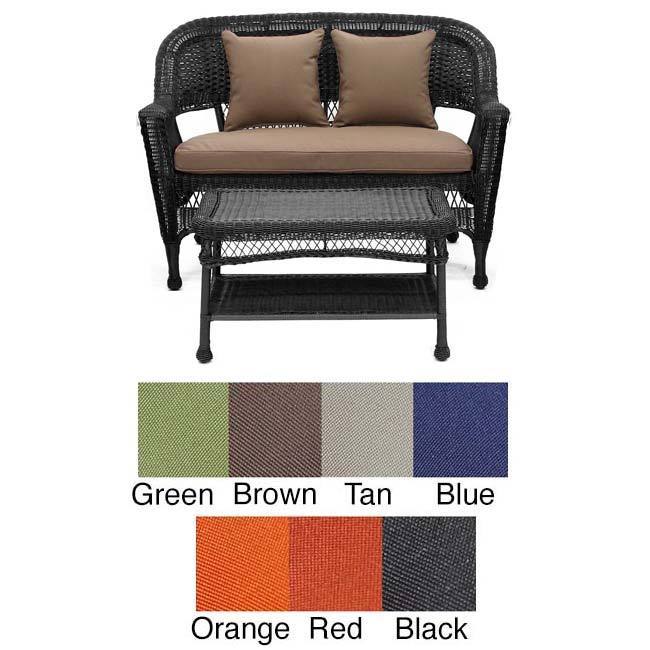 Black Wicker Loveseat And Coffee Table Set (Orange, brown, red orange, blue, green, black, tanMaterials Wicker/Stainless steelFinish BlackCushions included YesWeather resistant YesLoveseat dimensions 36 inches high x 25 inches wide x 51 inches long C