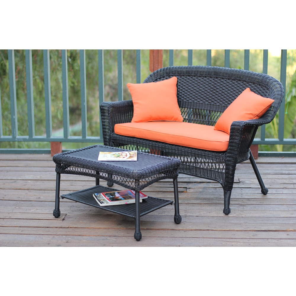 black outdoor wicker loveseat