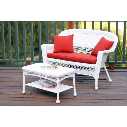 White Wicker Loveseat and Coffee Table Outdoor Patio Set