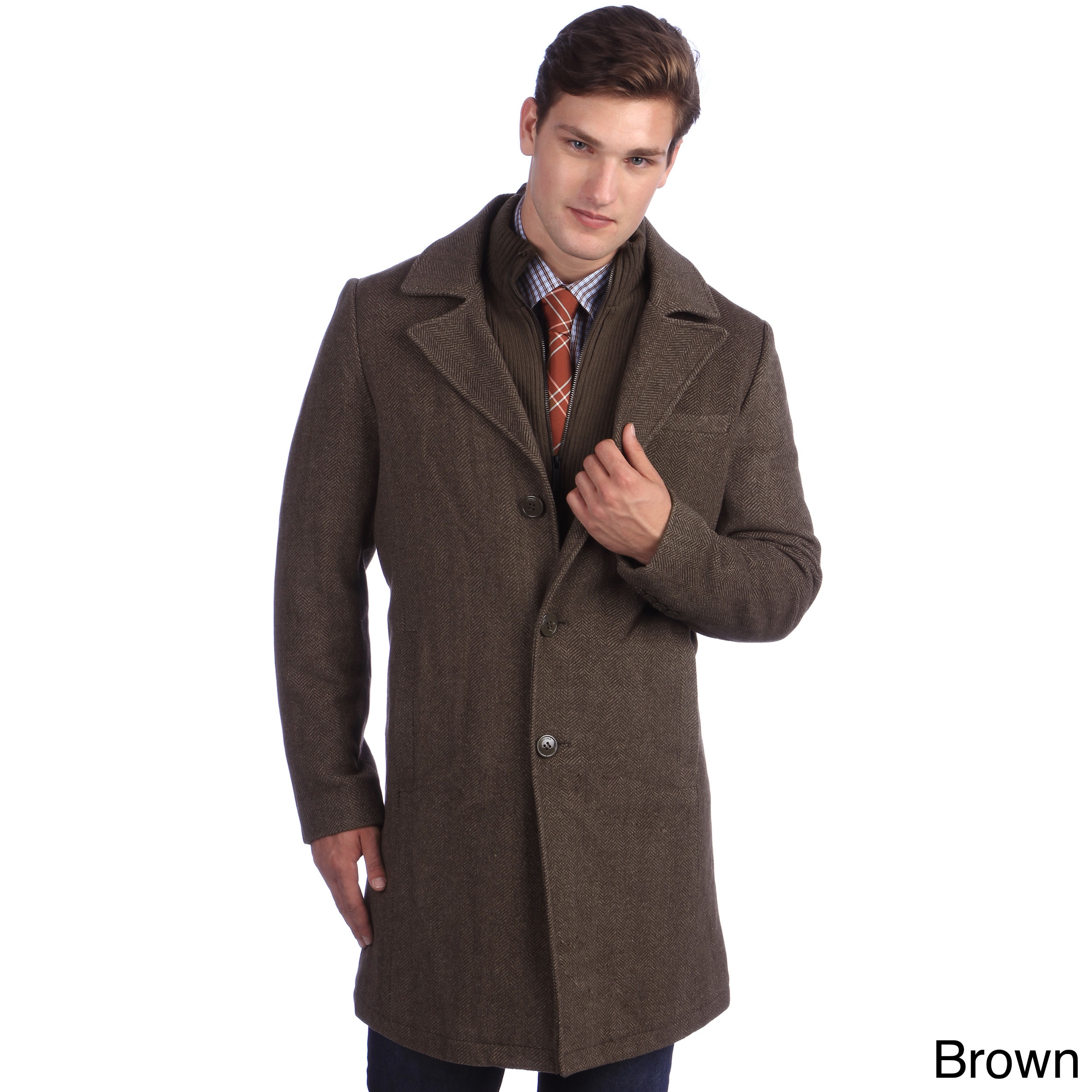 Kenneth Cole Mens Twill Wool Walker Coat