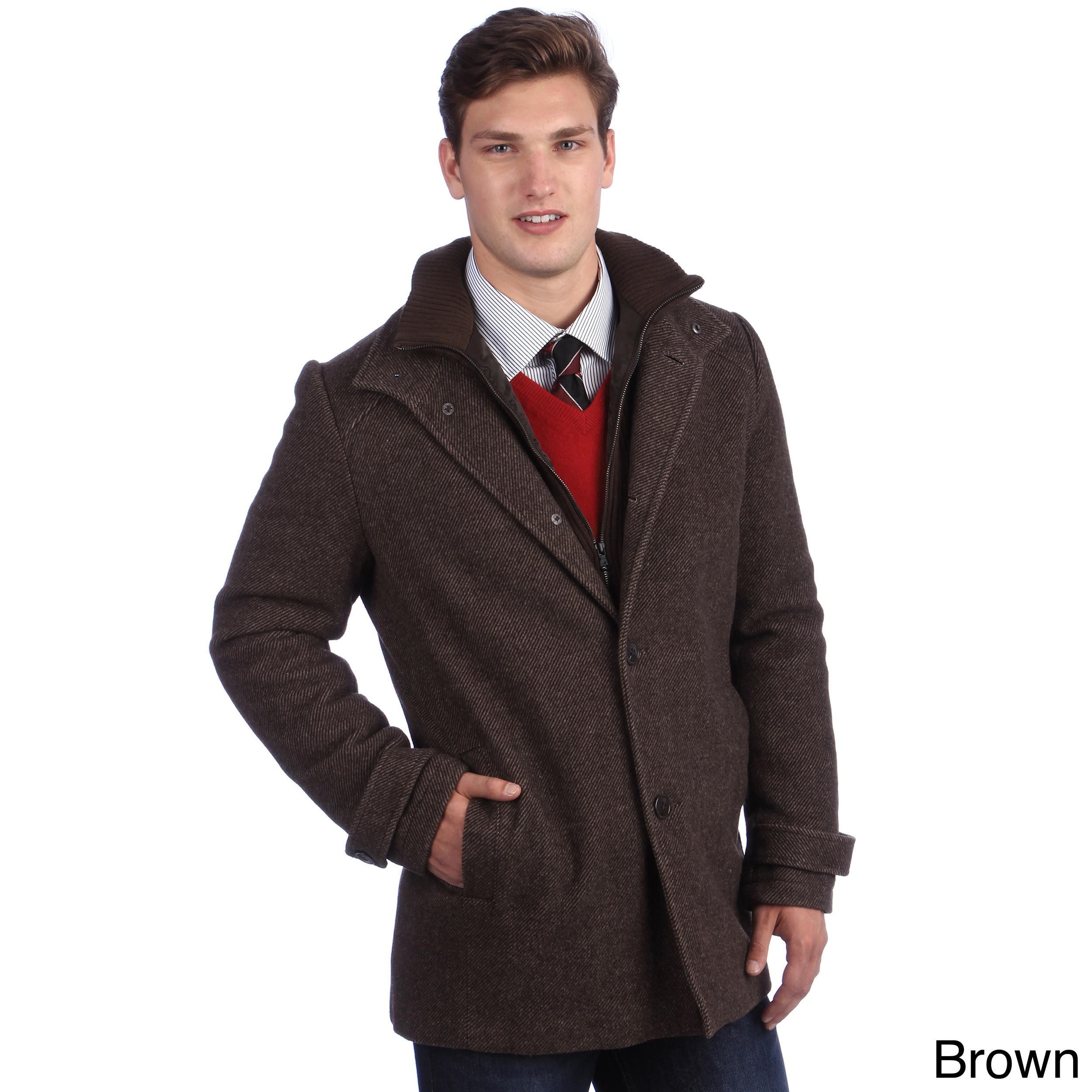 Kenneth Cole Mens Twill Wool Car Coat